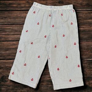 Kelly’s Kids Girls 5-6 Cropped Seersucker Pants Blue White Stripe Red Anchor